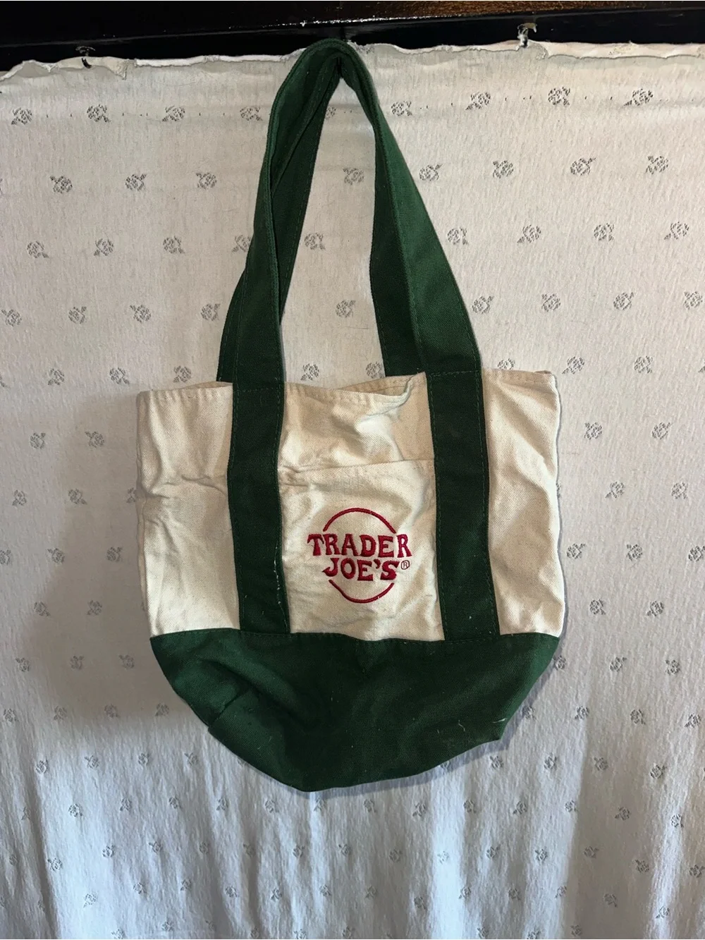 Trader Joe's Green and Cream Canvas Tote